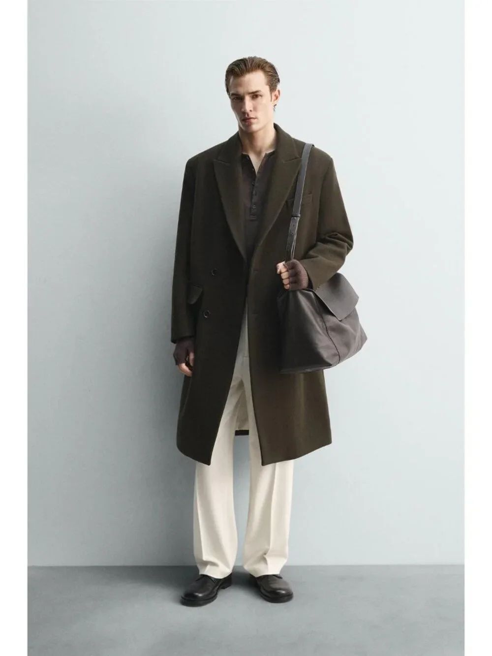 Zara Mens Double Breasted Coat cashmere Medium Khaki Man Archive 1564/403 NWT